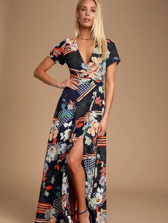 Lulus Dresses & Skirts - Lulus Lilja Navy Blue Floral Print Maxi Dress